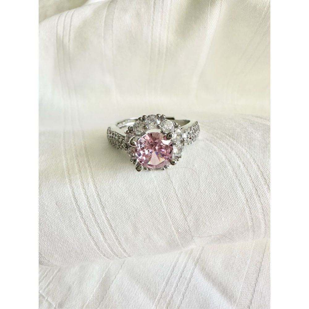 Round cut light pink adjustable cocktail ring